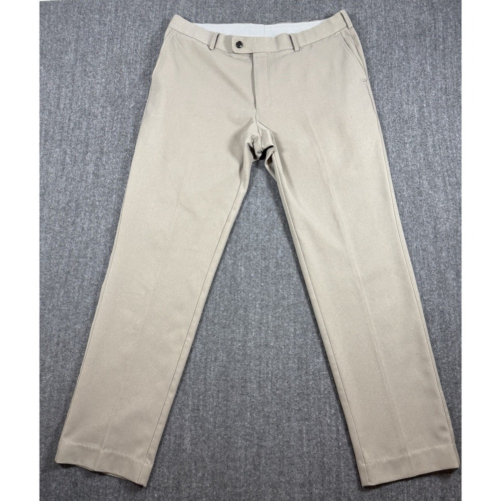 Peter Millar Crown Sport Men's Pants 36x32 Khaki Beige Flat Front Performance